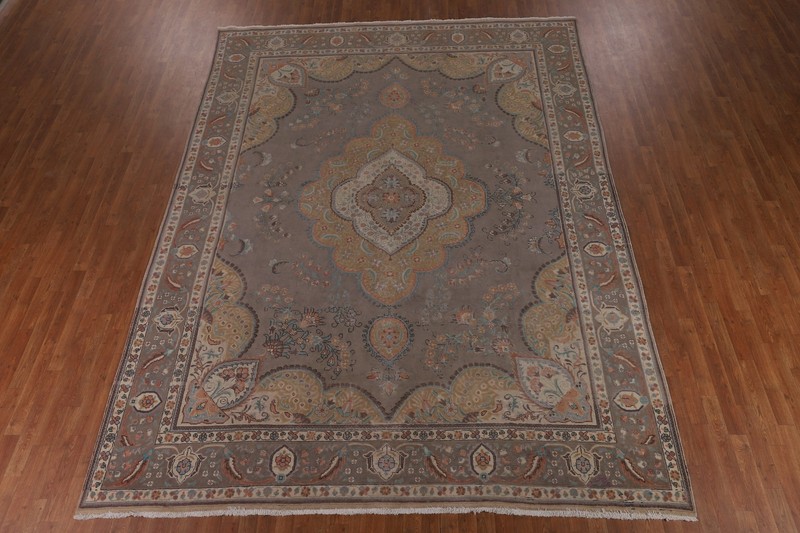 Vintage Brown Over-Dyed Floral Tebriz Traditional Handmade Room Size Rug 10x13 gallery