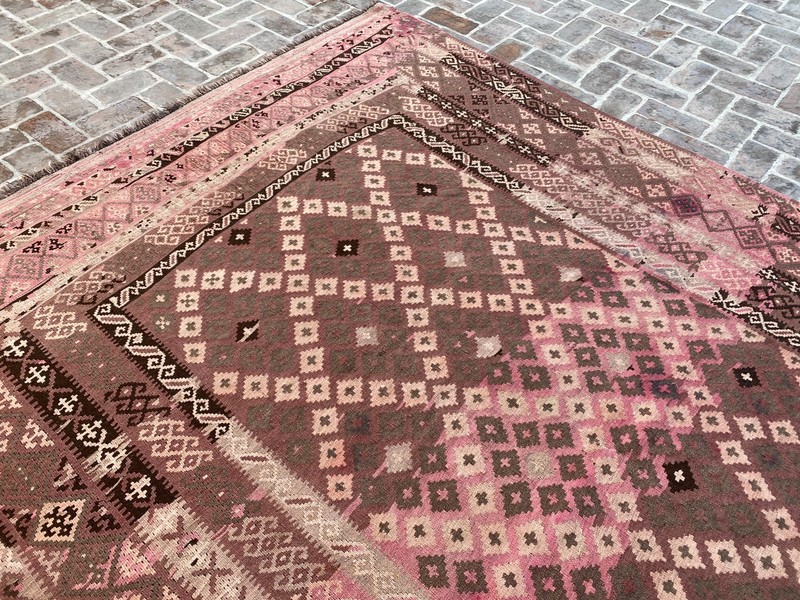 8x12 ft Oriental Afghan Geometric Handwoven Faded Traditional Turkmen Kilim Rug gallery