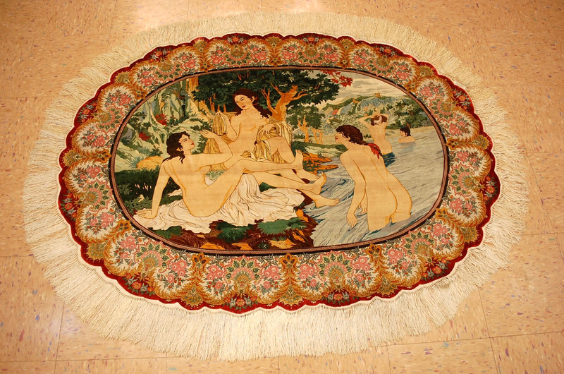 RARE HIGH KPSI BATH OF DIANA DESIGN FINE 100% SILK TURKISH HEREKE RUG 3'6"x4'10" gallery