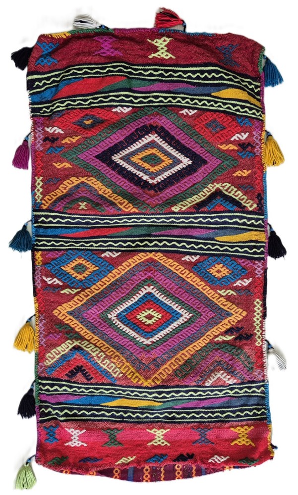 Vintage Turkish Handwoven Kilim Pillow Cover 19x36'' Anatolian Tribal Rug Pillow