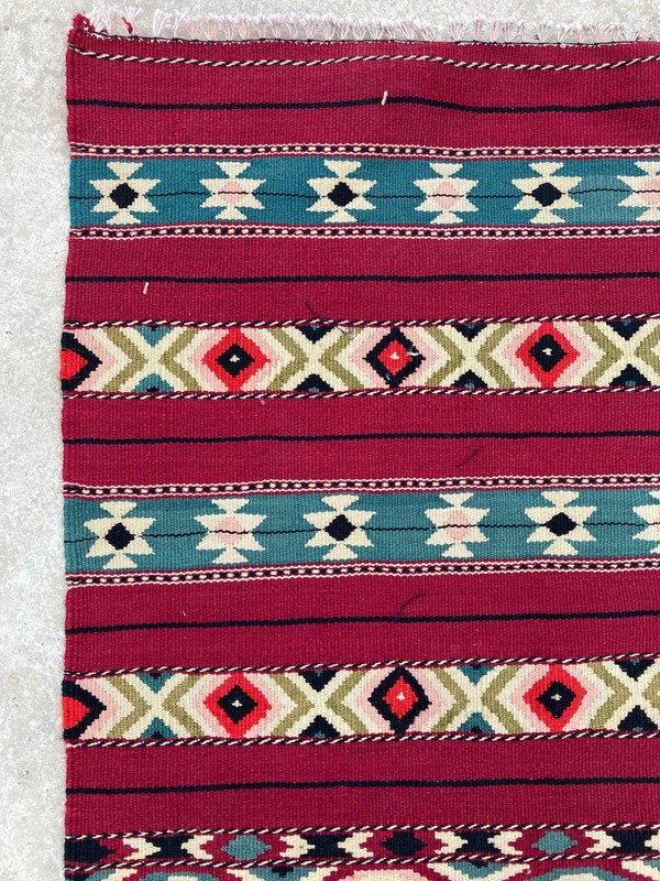 Vintage Traditional Handmade Turkish Striped Wool Kilim Floor Rug 114x59 cm gallery