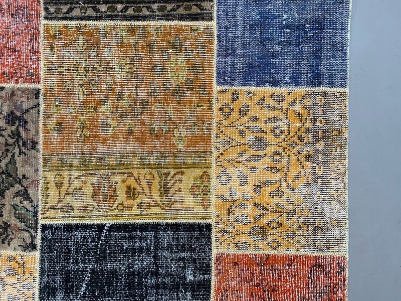 Distressed Vintage Turkish Patchwork Rug 250x167 cm Wool Large gallery
