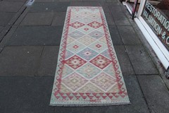 Kilim Vintage Traditional Hand Made Oriental Red Green Wool Kilim Runner 245×80