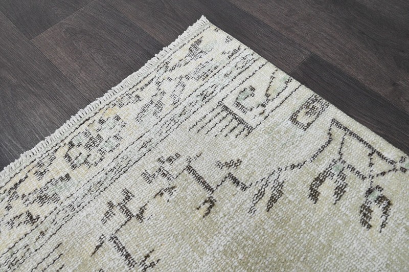 Vintage Turkish Runner Rug 2x8ft BEIGE Handmade Anatolian Oushak Hallway Wool gallery