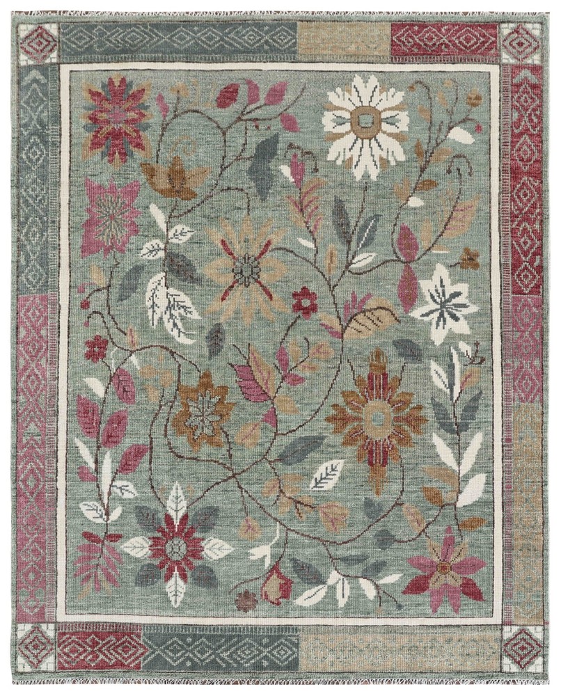 Elegant Teal Base Rug with Gold Accents Rug 8x10 ft