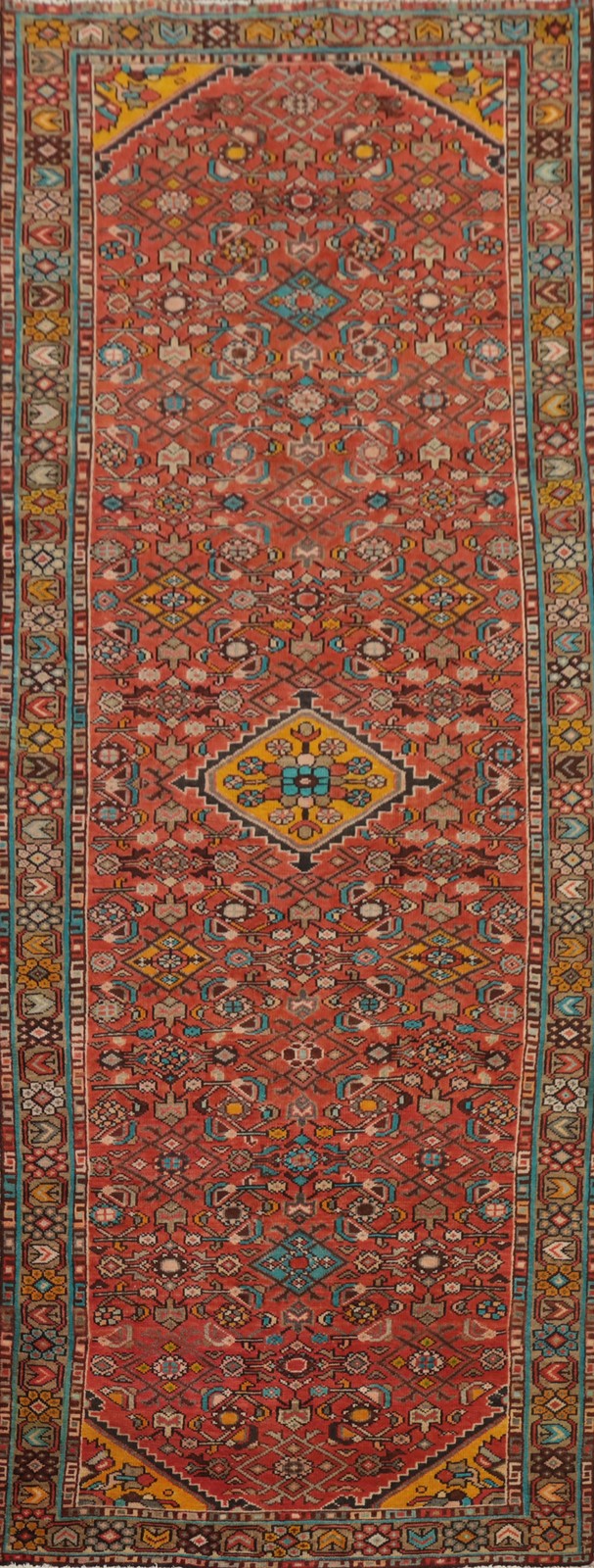 Geometric Hand-made Rust Wool 10 ft Runner Rug Vintage Traditional Carpet 4x10 gallery