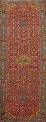 Geometric Hand-made Rust Wool 10 ft Runner Rug Vintage Traditional Carpet 4×10