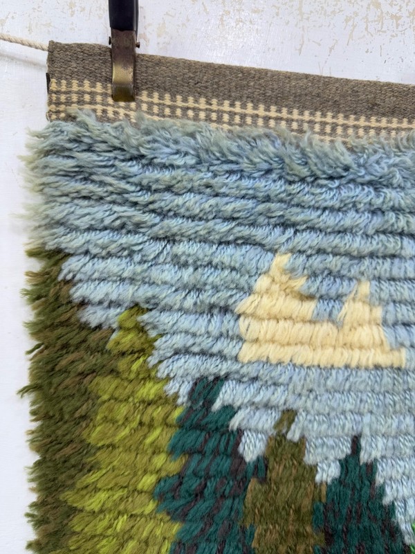 Vintage Beautiful Hand Knotted Swedish Scandinavian Pictorial Rye Shag Wool Rug gallery