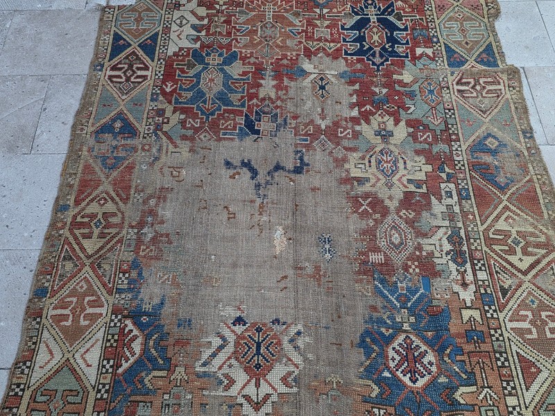 Antique Kuba Rug, Hand Knotted Azerbaijani, Old Tribal Carpet ,Geometric Rug gallery