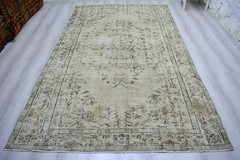 Vintage Beige Oriental Rug, 5.1×8.6ft, Antique Turkish Bordered Handmade Rug,