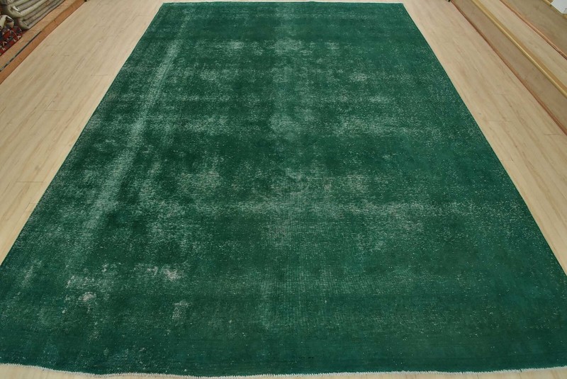 Vintage Overdyed Rug 9’9” x 12’7” Green Wool Hand-Knotted Oriental Carpet gallery