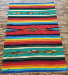 Vintage Handmade Traditional Mexico Striped Kilim Floor Rug Carpet 195×143 cm