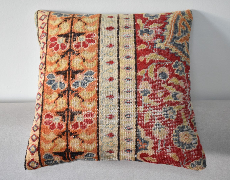Turkish Pillow Cover Sofa Rug 16'' x 16'' Made of Antique Cushion Cover Carpet gallery