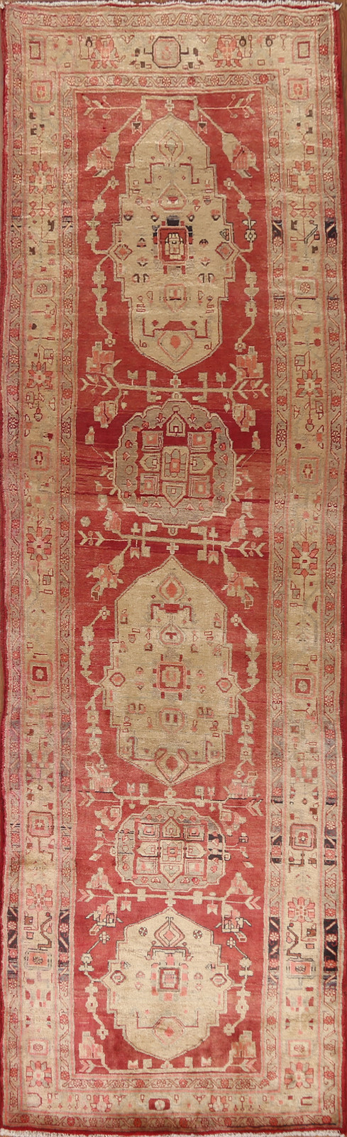 Red Wool Hand-knotted 13 ft Runner Rug Vintage Traditional Hallway Carpet 4x13 gallery