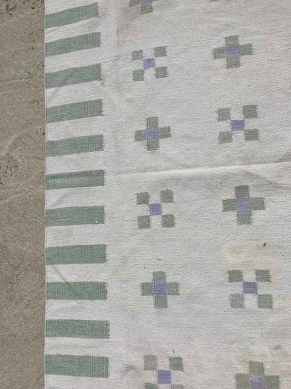 Vintage Handmade Swedish Scandinavian Geometric Wool Flat-weave Rug 178x113 cm gallery