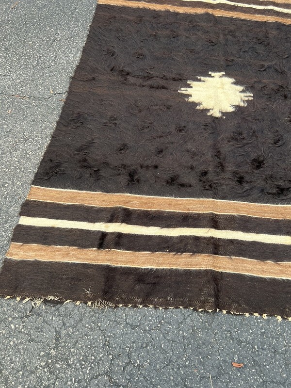 1890-1900 ANTIQUE TURKISH ANATOLIAN DEVAN GOAT HAIR COVER RUG BROWN MOHAIR gallery