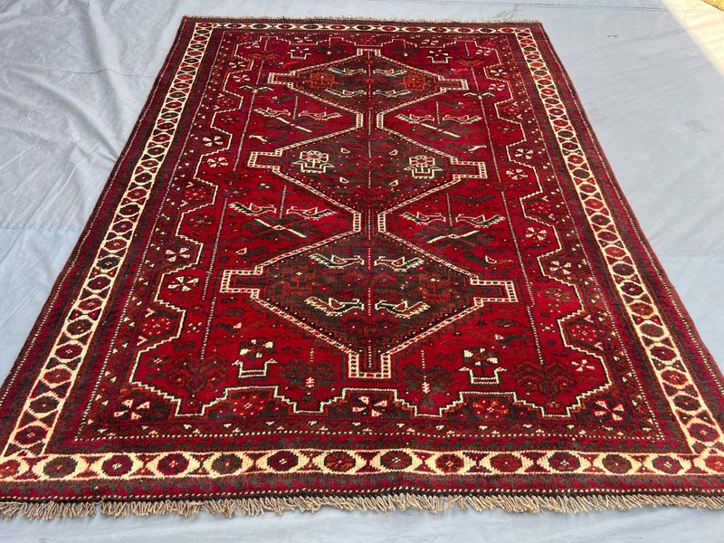 5x6 Wool Oriental Rug Red Blue Geometric Tribal Zanjan Hand Knotted 4'5 x 5'8 gallery