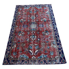 Hand-Knotted Turkish Vintage Red Carpet, Anatolian Oriental Carpet 3.4×6.6 feet