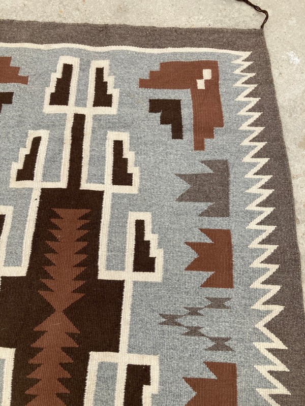 Antique Handwoven Mexican Authentic Two Grey Hill Native Wool Rug 45.6x31.4 In gallery