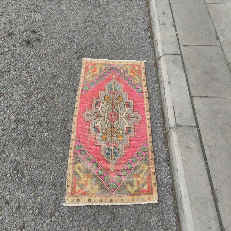xox borders 2x3 Turkish Vintage Small Rug 49 x 105 cm Bath Mat 1.61 x 3.44 ft gallery