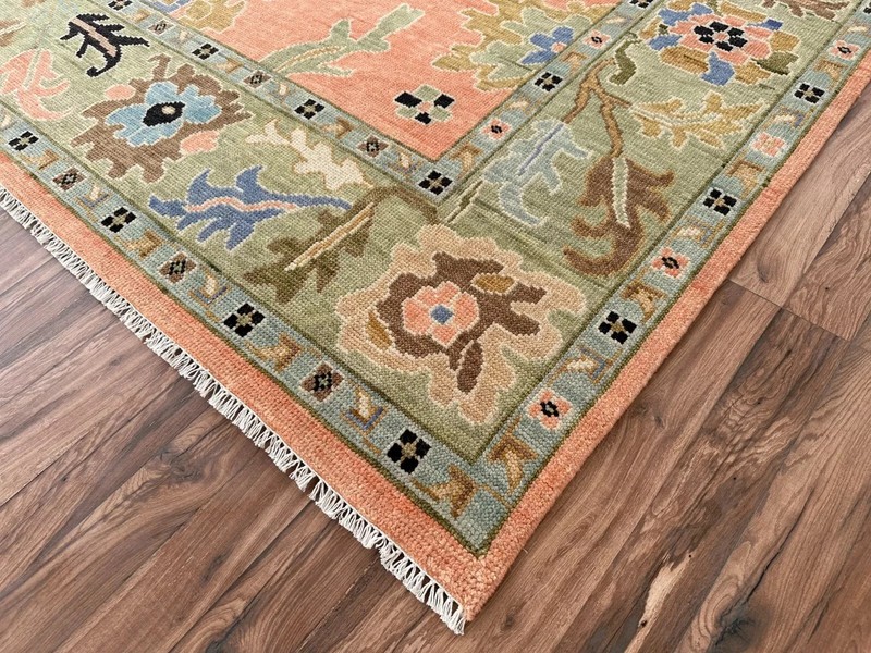 Muted Orange Oushak Rugs 10x14 ft Hand Knotted Woolen Turkish Floral Area Rug gallery