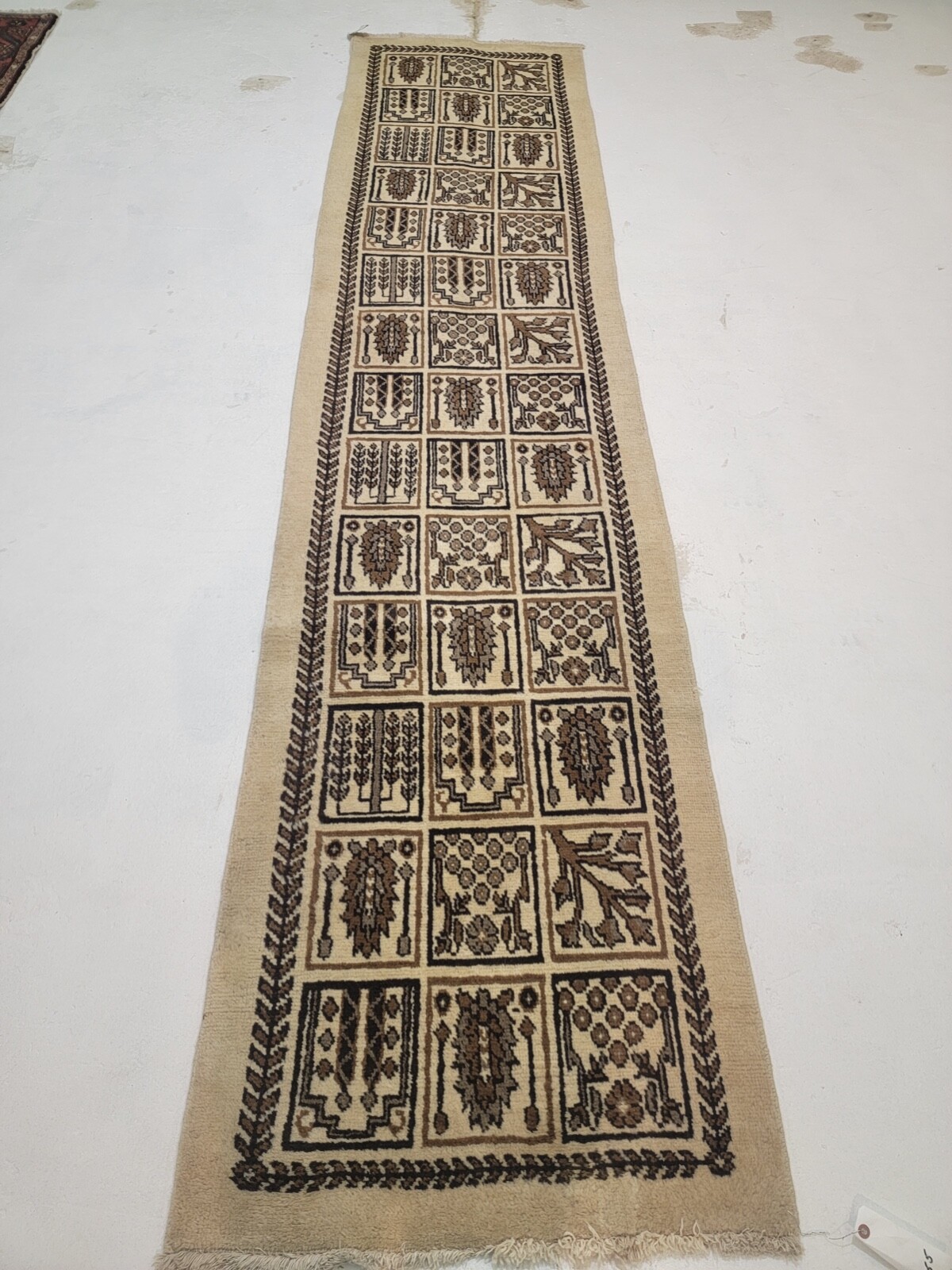 Antique Oriental Hand-Knotted Wool Runner Designer Beige/Brown 2'5" x 10'7" gallery