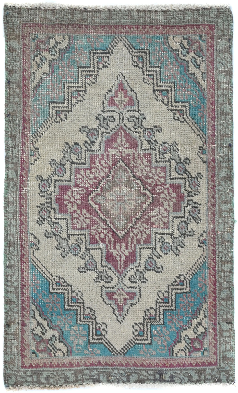 1'6X2'5 ft Semi-Antique Distressed Oriental Rug Muted color Vintage Carpet gallery