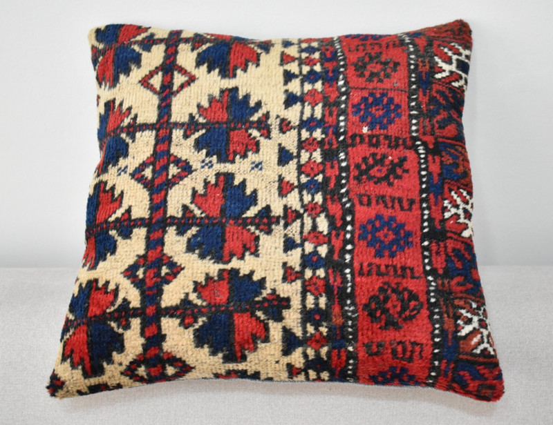Antique Tribal Pillow Cover Sofa Rug 16'' x 16'' Made Of Antique Cushion Carpet gallery