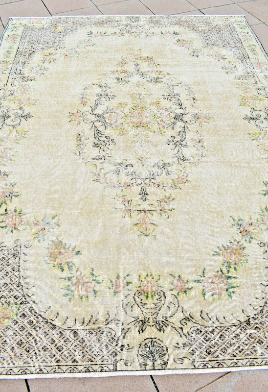 Turkish Rug 6 x 9 ft Vintage Muted Dye Oushak Rug Hand-knotted Rug Wool Pile Rug gallery