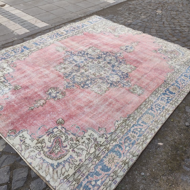 7.58 x 8.86 ft Turkish Oversized Vintage Area Rug , 8x9 Pastel Rug 231 x 270 cm gallery
