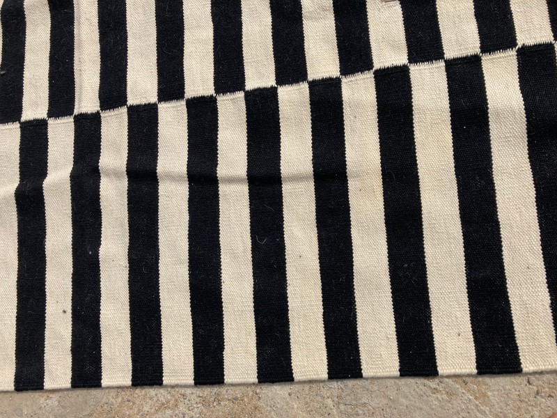 Vintage Traditional Handmade IKEA Piano Key Illusion Strip Kilim Rug 357x254 cm gallery