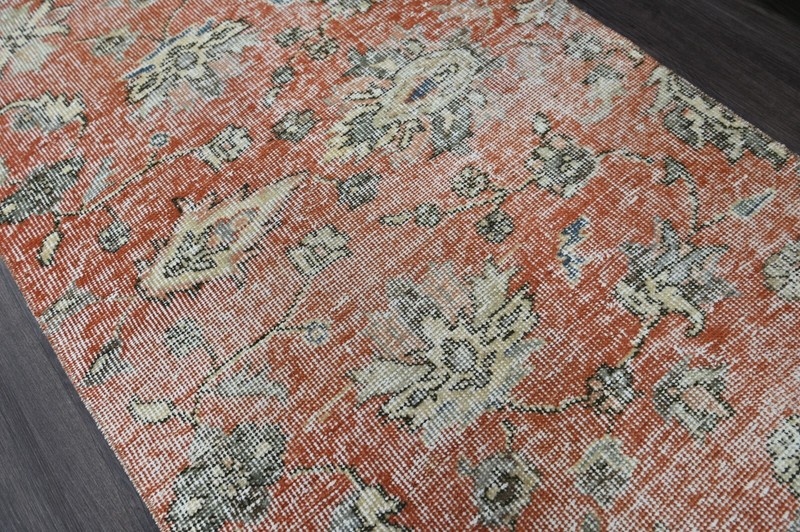 Vintage Turkish Runner Rug 2x11ft Wool Anatolian Handmade Hallway Oushak RED gallery