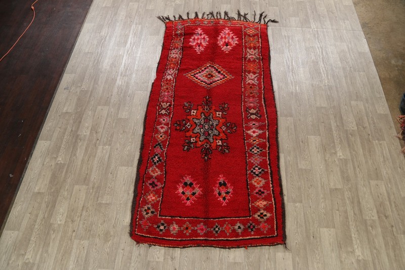 Vintage Authentic Moroccan Vegetable Dye Hand-knotted Oriental Area Rug 5x10 RED gallery