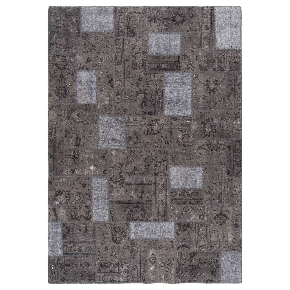 Patchwork 252x175 cm Hand Knotted Vintage Rug Carpet Rectangular Grey