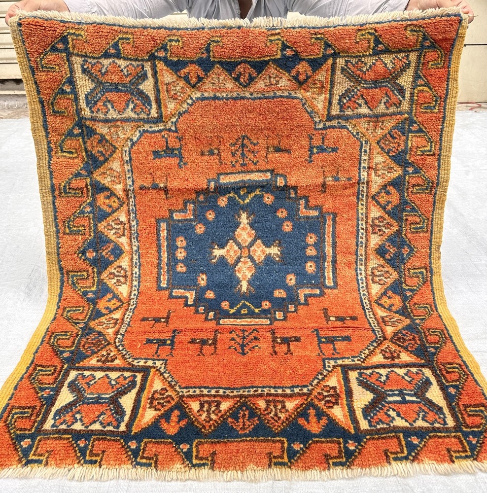 COLLECTORS' ITEM Semi Antique Stunning Squarish Kazak Fine Quality Caucasian Rug