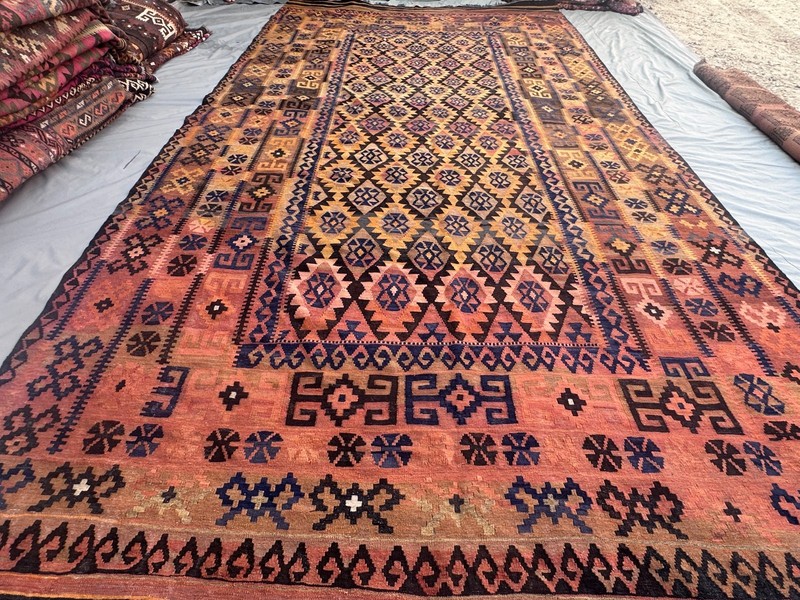 Terracotta Faded Kilim Rug 8'4x17' Turkish Navajo Tribal Boho Flatweave vintage gallery
