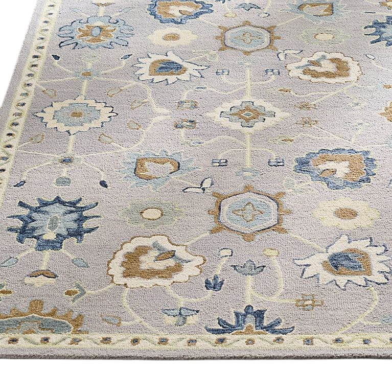 Silver Blue Hand Tufted Wool Area Rug Traditional Design Carpet for Bed Room 6x9 gallery