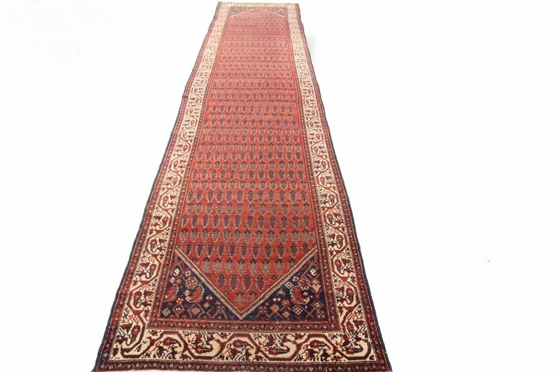 4x15 Antique Handmade Wool Runner Paisley Pattern Traditional Weave circa 1900 gallery