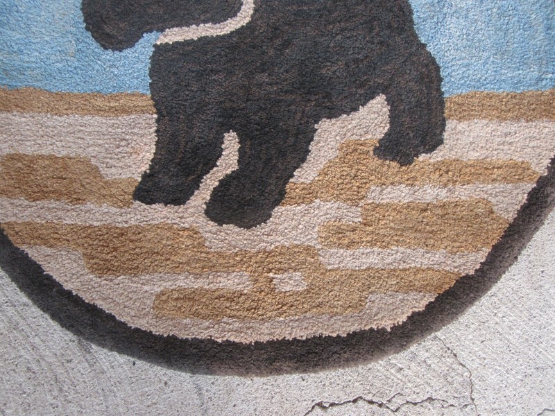 Antique Scottish Terrier Dog Folk Round Hooked Wool Rug (30.5") gallery