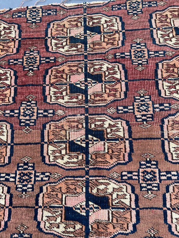 Brown Blue Distressed Low Pile Rug 3x4 ft Hand Knotted Anatolian Antique Rug gallery