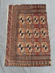 Brown Blue Distressed Low Pile Rug 3×4 ft Hand Knotted Anatolian Antique Rug