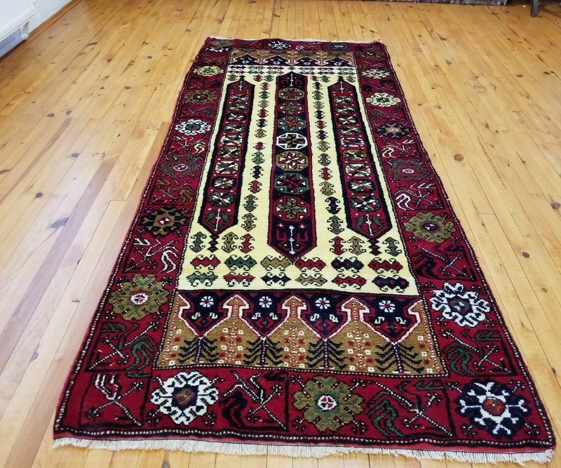 Beautiful Vintage 1950-1960s Natural Dyes Wool Pile Dowry Rug 3’6”x7’10” gallery