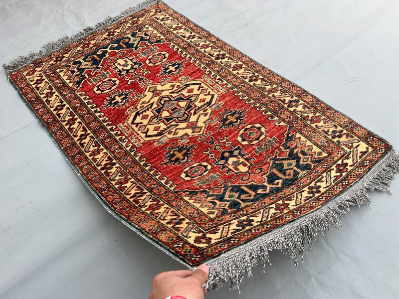 Vintage Beautiful Natural Vegetable Dye Super Kazak Turkoman Carpet gallery