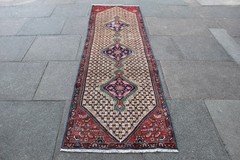 Vintage Worn Hand Made Traditional Oriental Wool Brown Red Long Runner 271x80cm