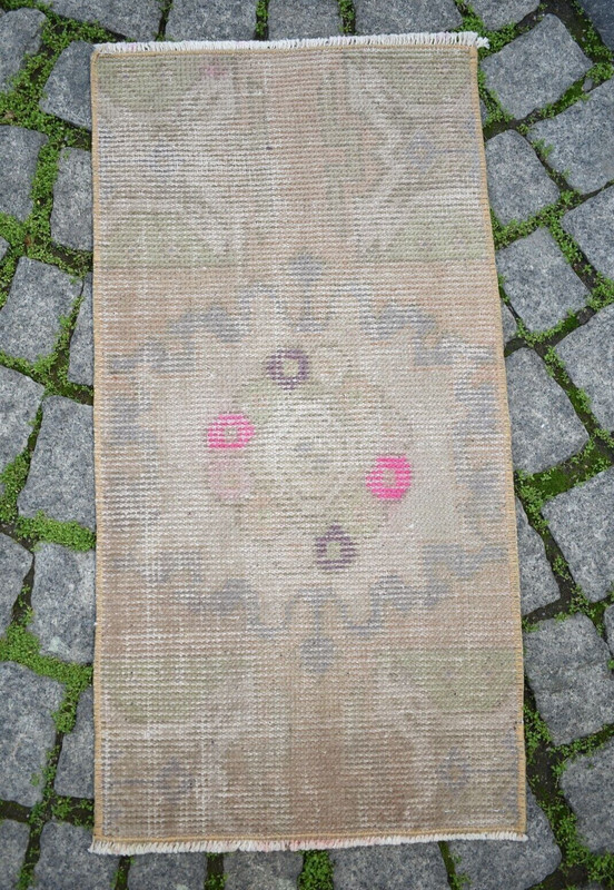 Vintage Turkish Rug 16'' x 30'' Anatolian Rug Hand-Knotted Rug Small Doormat Rug gallery