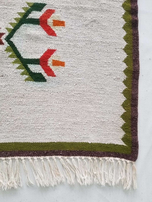 Fine Vintage Traditional Hand Made Oriental Wool Green Grey Kilim 201x91cm gallery