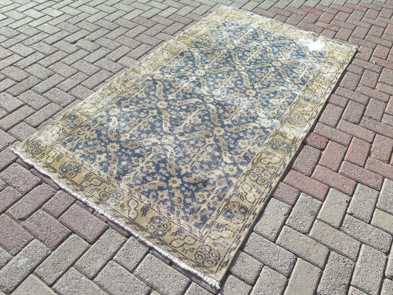 Turkish Wool Rug, Blue Color Carpet, Handmade Rug, 4X6 Area Rug, Teppich 46"X80" gallery