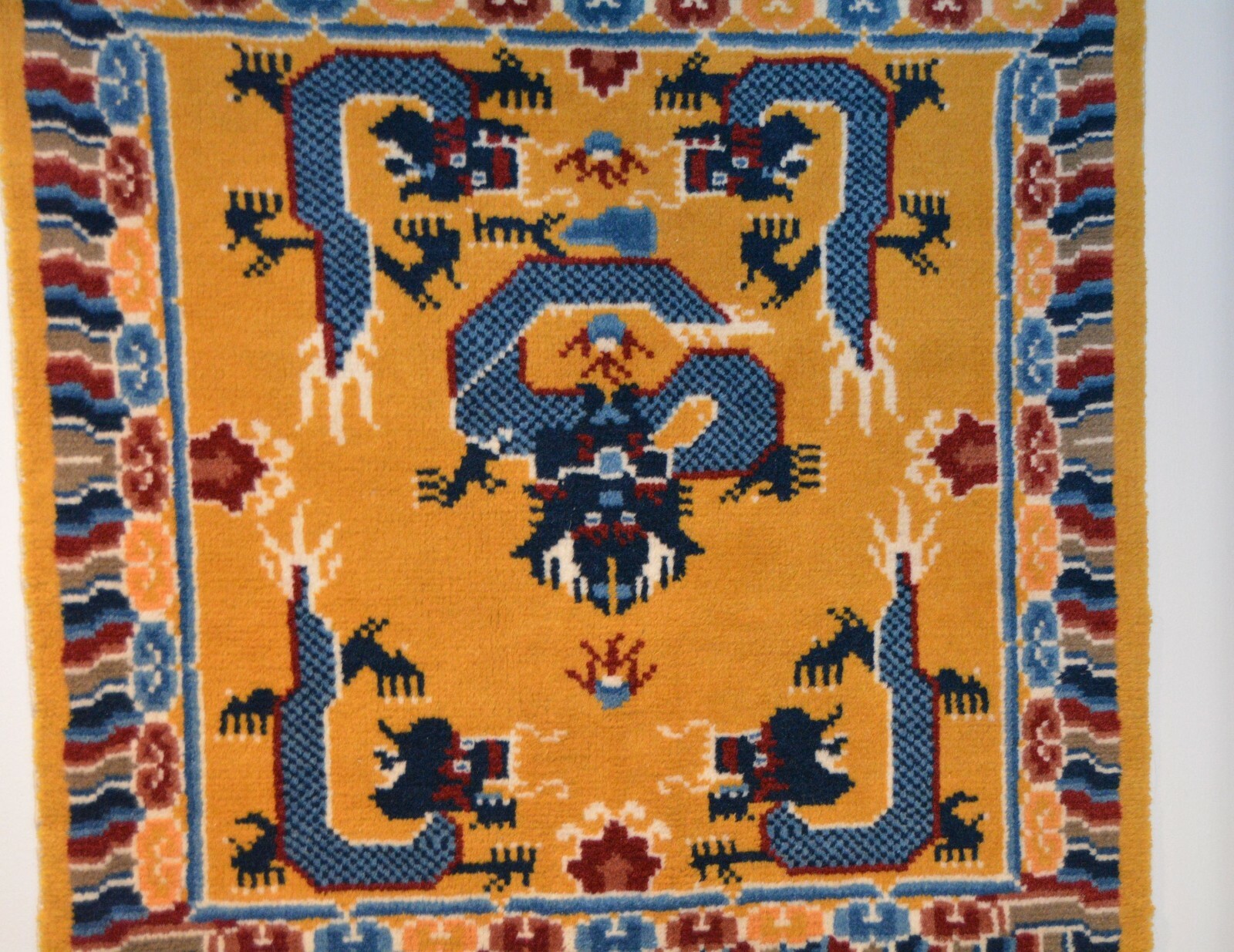 ANTIQUE TIBETAN DRAGON RUG, c1900 TIBET, PRIMITIVE WEAVE: 31x65 in gallery