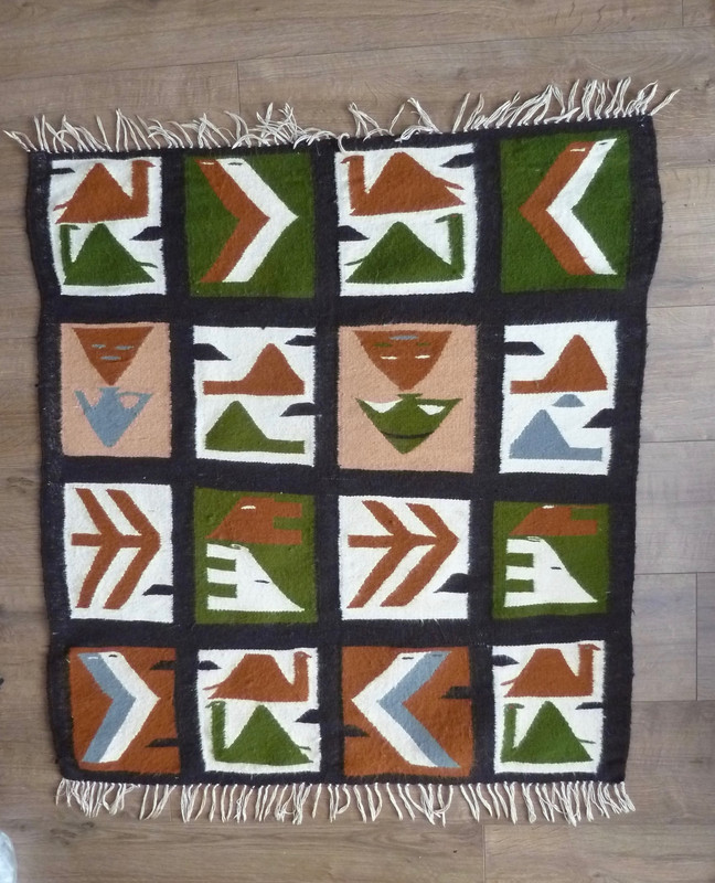 Vintage Traditional Handmade Peruvian Wool Multicolor Kilim Rug 97x91cm, 1960's gallery