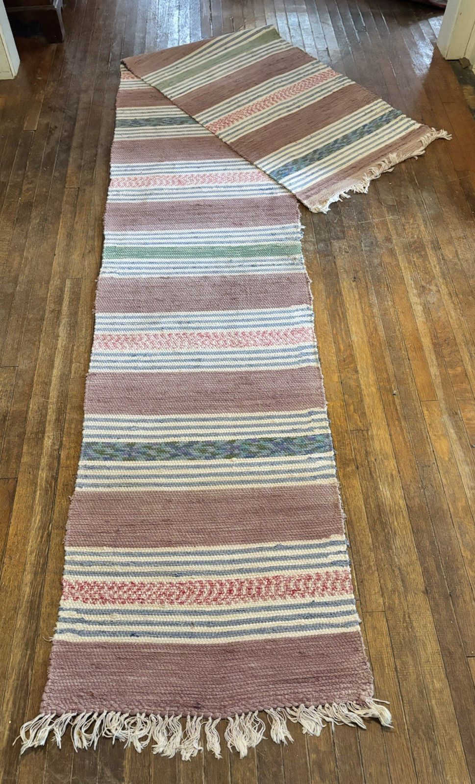 Lovely and LONG Swedish Hand Made Rag Rug (26 x 148 inches) 1920s gallery